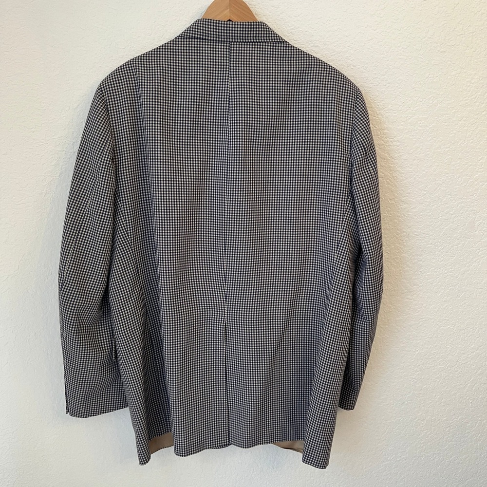 Vintage Orvis Gingham Check Blazer Mens 46R Navy Tan Sport Coat Union Made USA - Picture 7 of 16